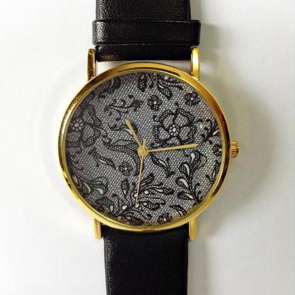 Vintage Lace Floral Watch , Vintage Style Leather..