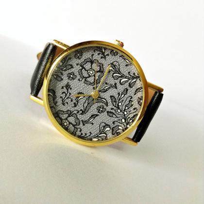 Vintage Lace Floral Watch , Vintage Style Leather..