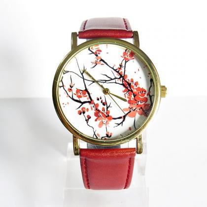 Cherry Blossoms Floral Watch, Vintage Style..