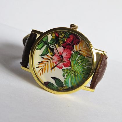 Tropical Floral Watch , Hibiscus Flowers, Vintage..