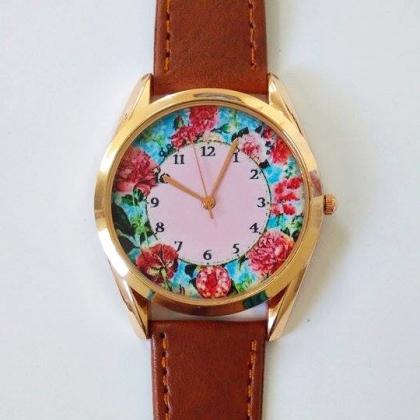 Pink Hydrangeas Floral Watch, Vintage Style..
