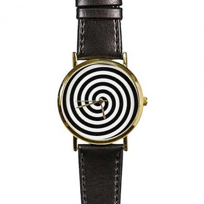 Black And White Swirl Watch, Vintage Style Leather..