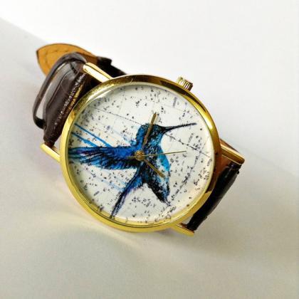 Vintage Hummingbird Watch, Vintage Style Leather..