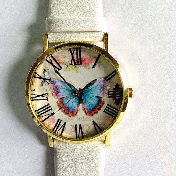 Original Freeforme Vintage Butterfly Watch , Vintage Style Leather Watch, Women Watches, Boyfriend Watch, Black, Tan, White