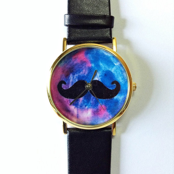 Moustache Watch, Galaxy Watch, Vintage Style Watch, Victorian, Leather Watch, Women's Watch, Men's Watch