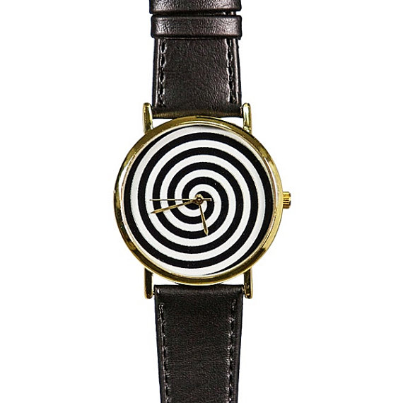 Black And White Swirl Watch, Vintage Style Leather Watch, Men's Watch, Women Watches, Boyfriend Watch
