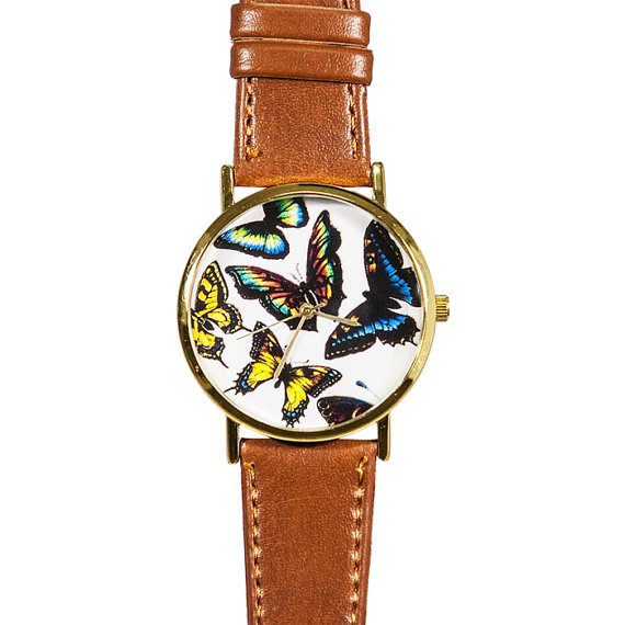 Monarch Butterfly Collection Watch, Vintage Style Leather Watch, Women Watches, Boyfriend Watch