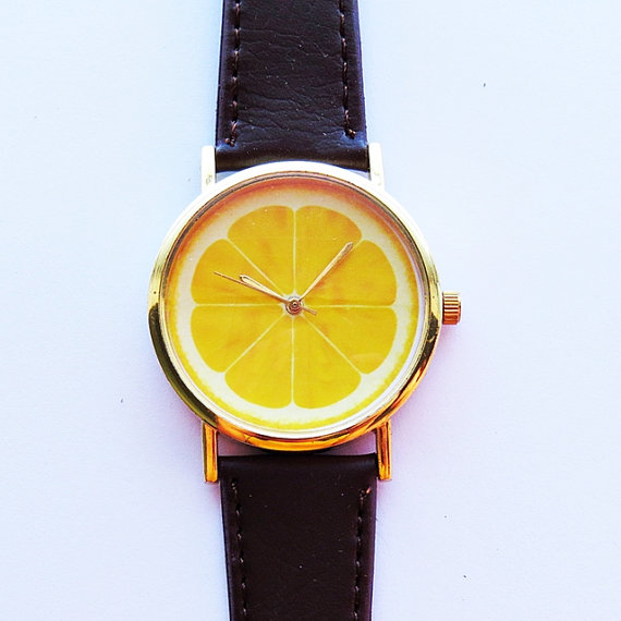 Lemon Slice Fruit Watch , Vintage Style Leather Watch, Women Watches, Unisex Watch, Boyfriend Watch, Men's Watch, Ladies Watch